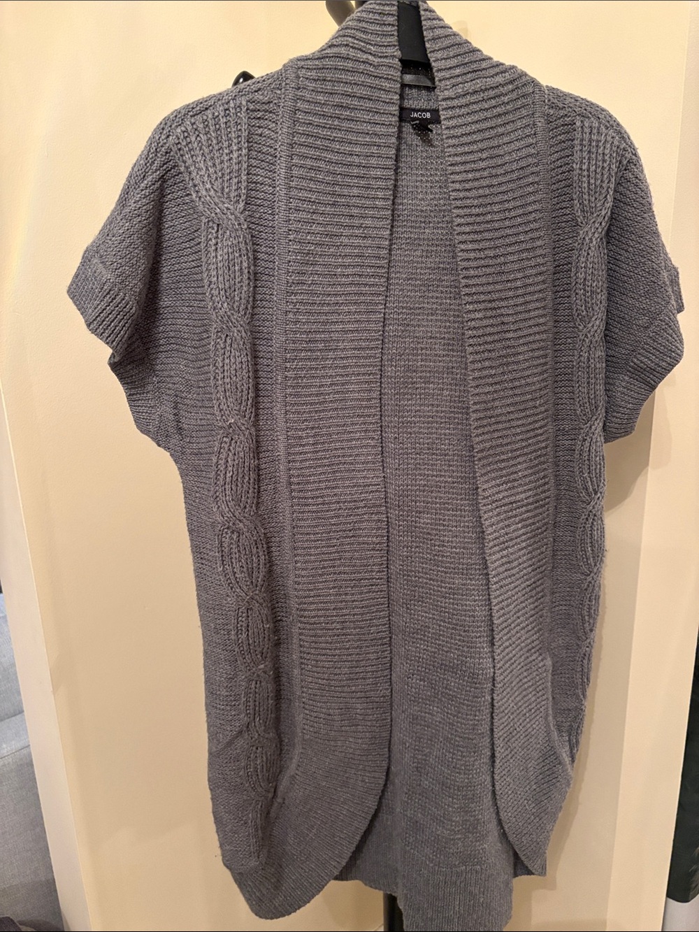 Jacob Gray Cable-Knit Short Sleeve Open Short Sleeve Cardigan
